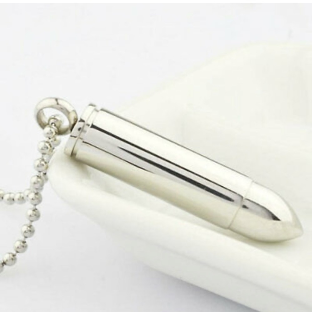 NWT⚱️ STAINLESS STEEL OPEN BULLET URN CREMATION ASH KEEPSAKE PENDANT NECKLACE OS - Picture 8 of 10